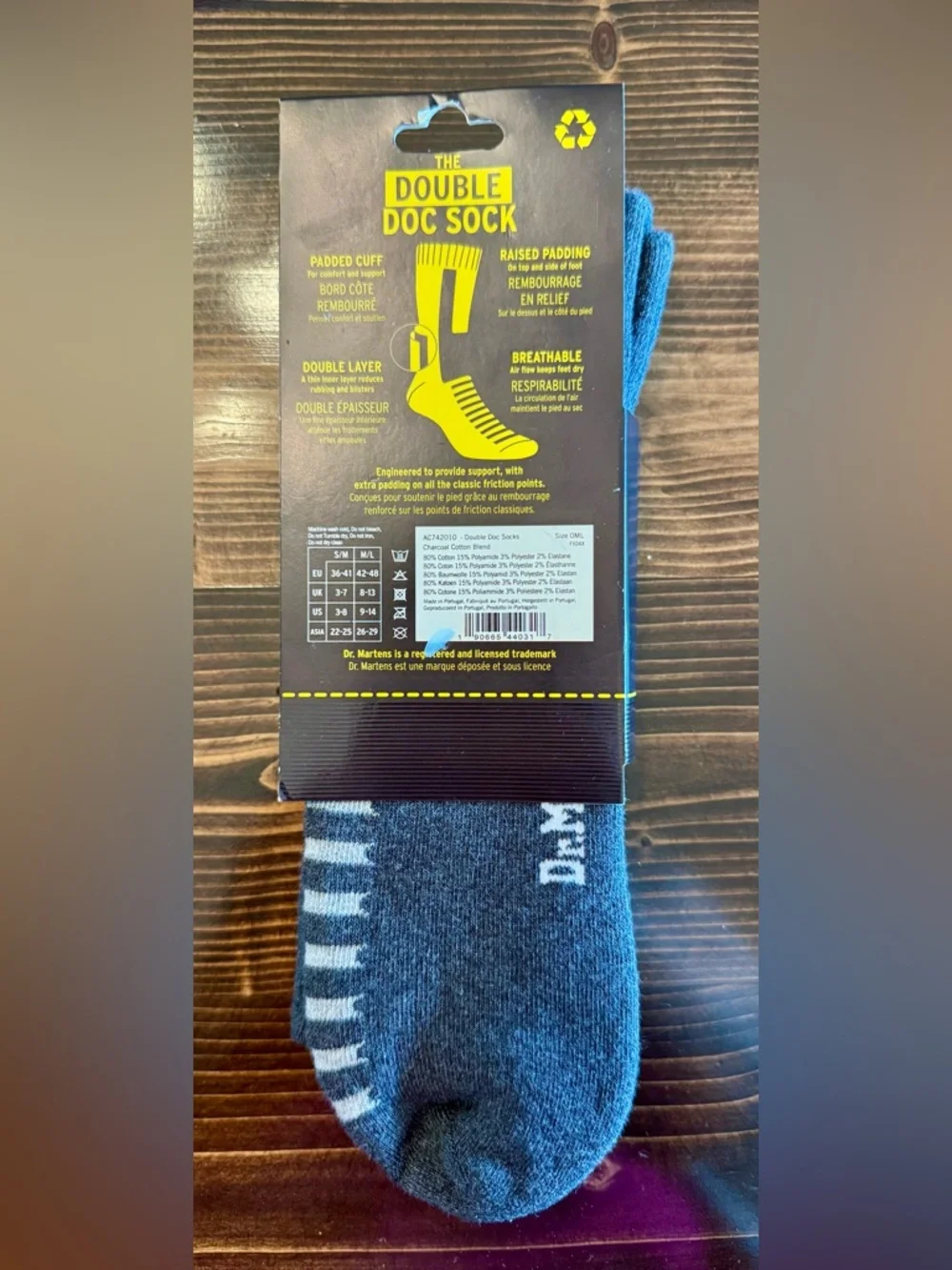 Dr. Martens Unisex Double Doc Sock Charcoal Gray Size M/L One‎ Pair